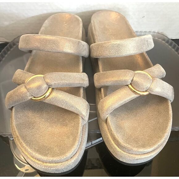 J/Slides Elegant Women's Sandals in Gold Leather Slip On Suze 9 - Picture 1 of 10